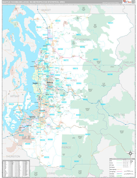 Seattle-Tacoma-Bellevue Metro Area Digital Map Premium Style